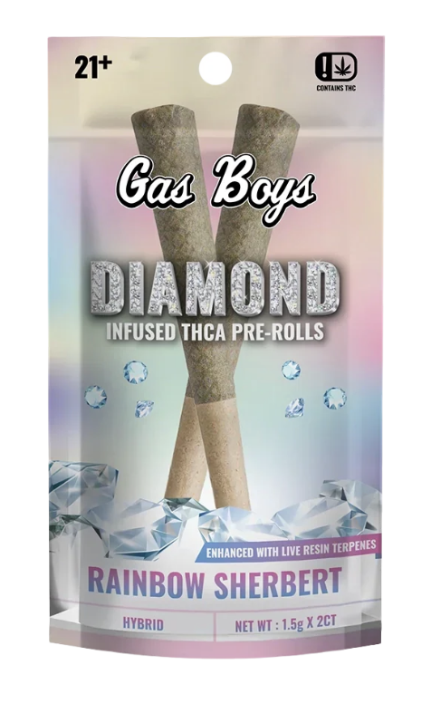 GAS BOYS DIAMOND INFUSED PRE-ROLLS 2CT |   RAINBOW SHERBERT (HYBRID)
